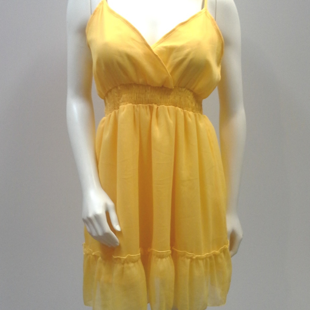 Yellow Chiffon Ruffle Summer Dress - Picture 2 of 8